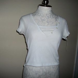White dressy t shirt lg (tag) fits like med.